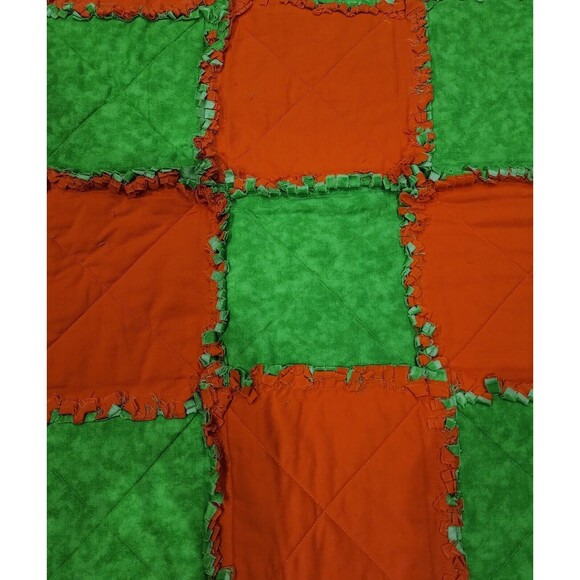 46 X 30 Vintage Patchwork Quilted Baby Blanket Orange & Green or Lapghan Blanket - Picture 3 of 5